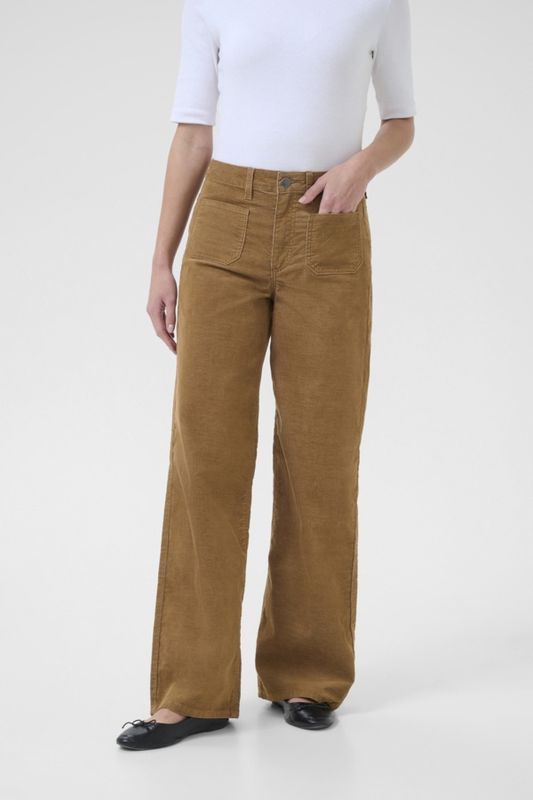 Kaffe Pantalon velours cotelé jambes droites toasted coconut 10510587