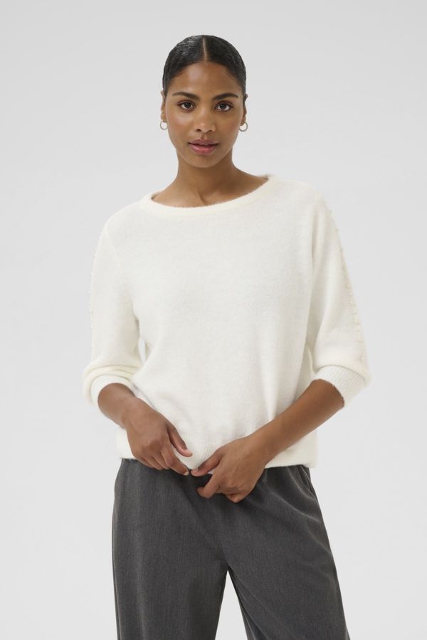 Kaffe Pull lainage offwhite manches 3/4 perles 10510632