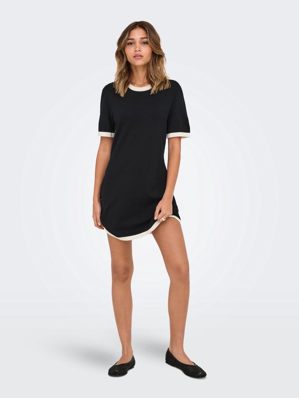 Only Robe noire courte bordure crème 15356499