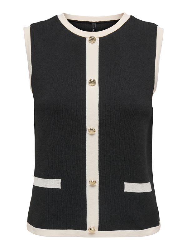 Only Haut sans manche noir bordure crème bouton doré avant 15356534