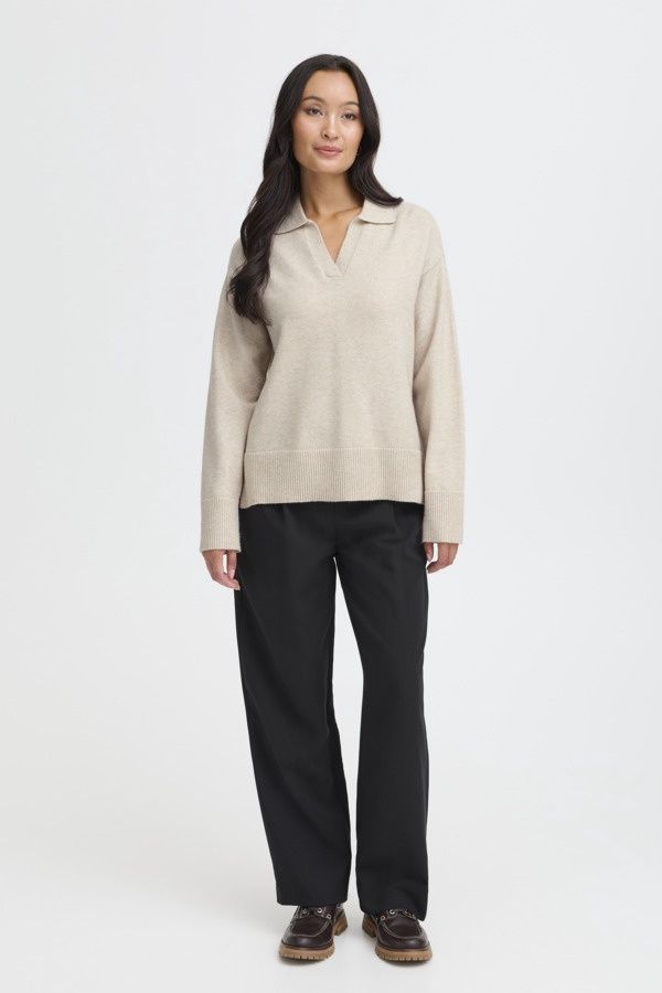 Fransa Pull avoine manches longues col polo 20615893