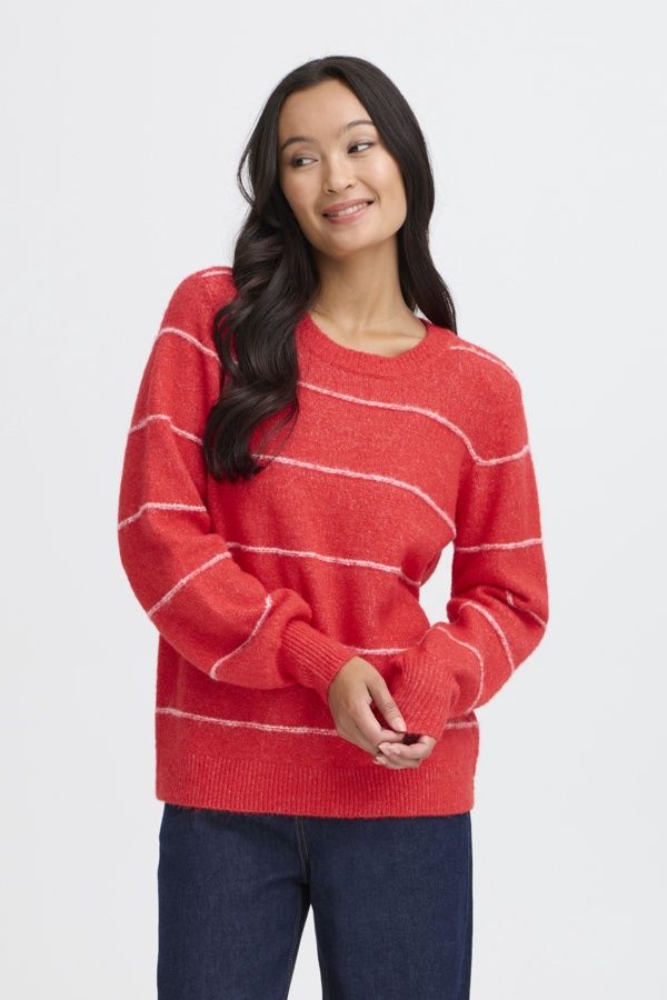 Fransa Pull rouge manches longues rayures blanches 20615961