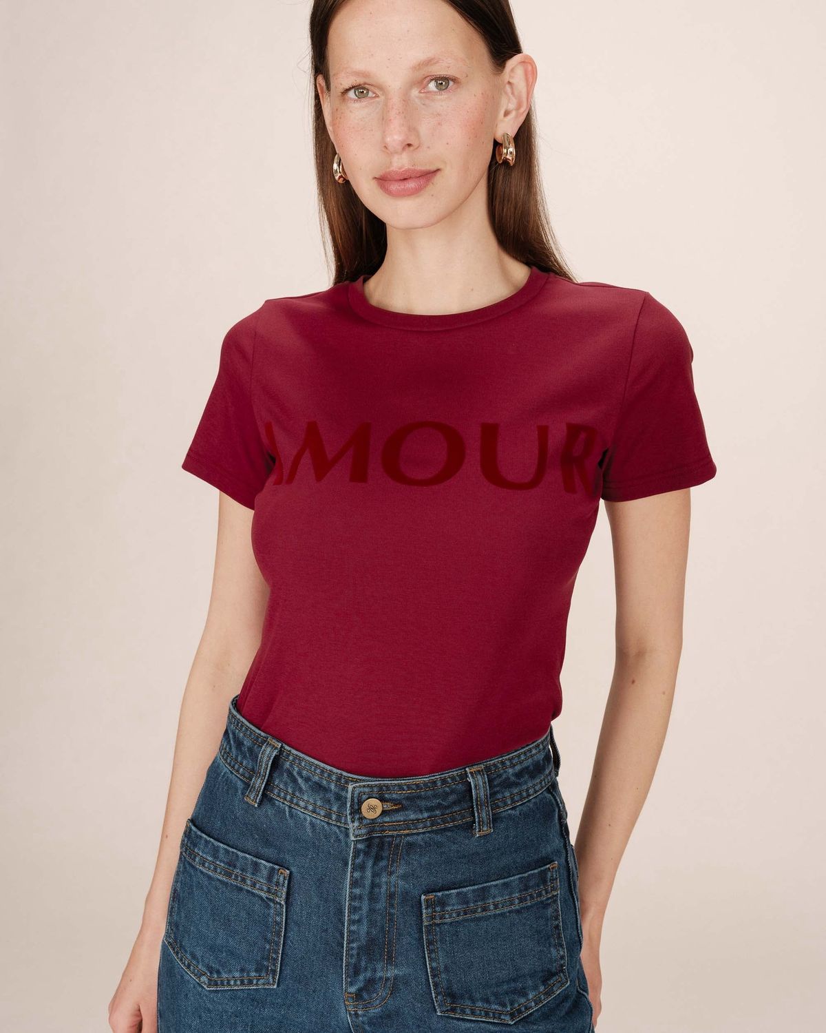 Grace&amp;Mila T-Shirt Sixte manches courtes écritures AMOUR Bordeaux 7134