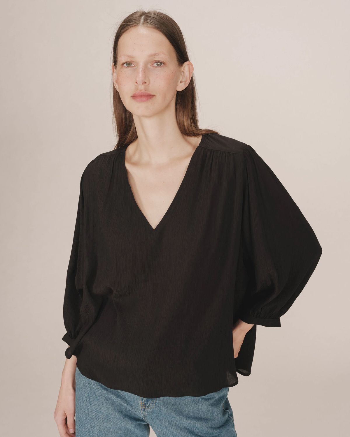 Grace&amp;Mila Blouse Solo col V noir 7154