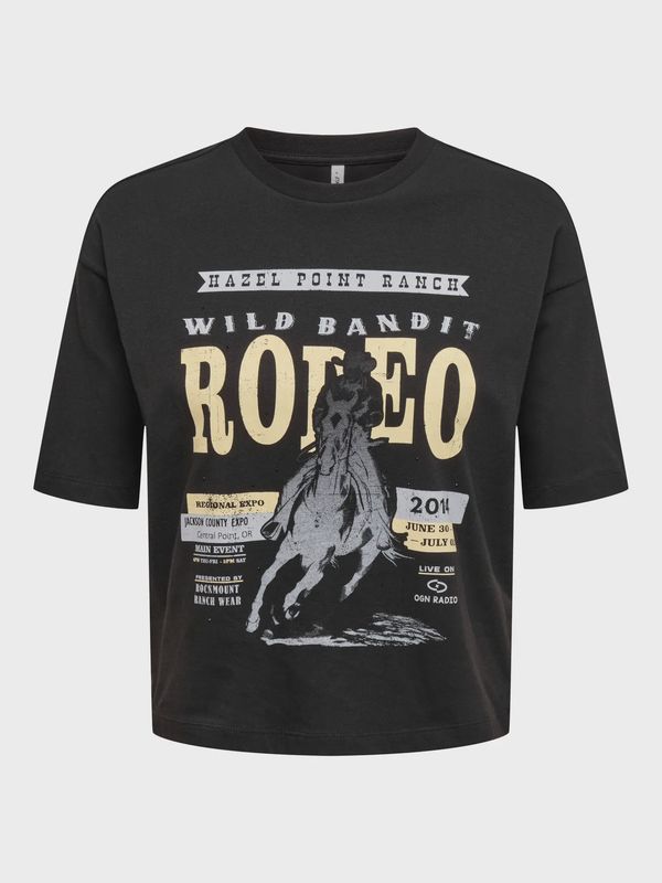 Only T-Shirt crop noir imprimé Cowboy 15358198