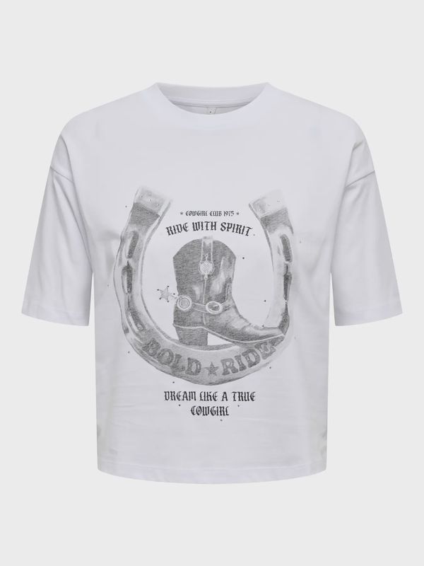 Only T-Shirt crop blanc imprimé Cowboy 15358198