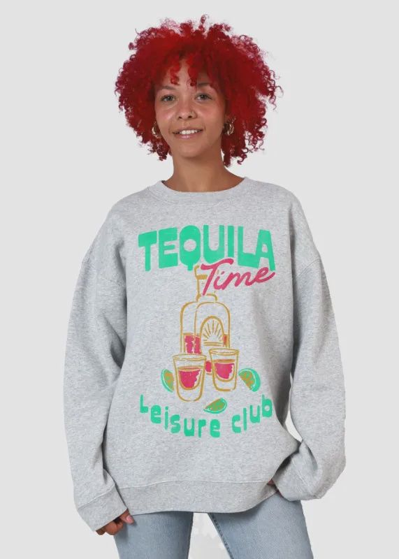 Girl Dangerous Chandail Crewneck ouaté gris coupe ample Tequila Time FA125-117