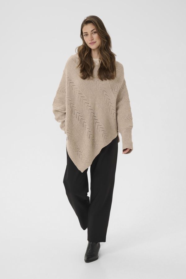 Cream Veste poncho tricot avec manches col V 10610828