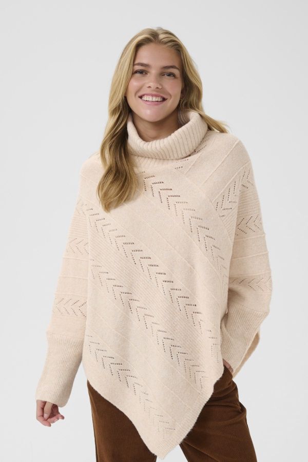 Cream Veste poncho manches longues col roulé avoine mélange 10612387