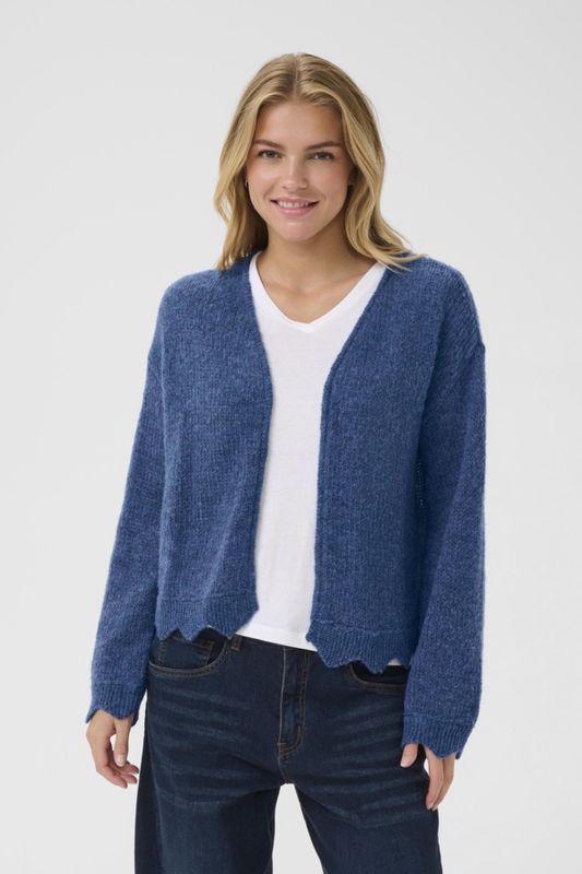 Cream Cardigan tricot manches longues ouvert à l&#39;avant Galaxy Blue 10614335