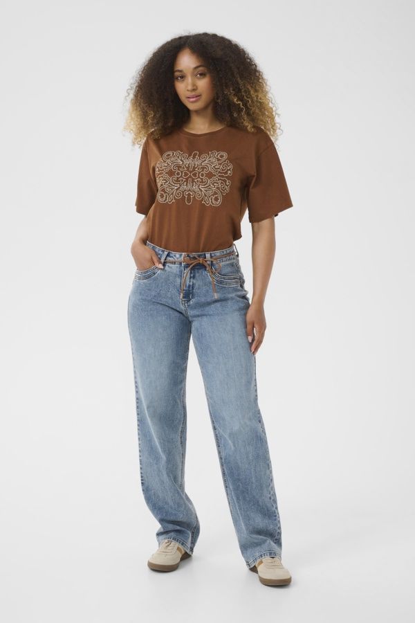Cream Jeans Coco Fit bleu moyen avec ceinture cuir 10614253