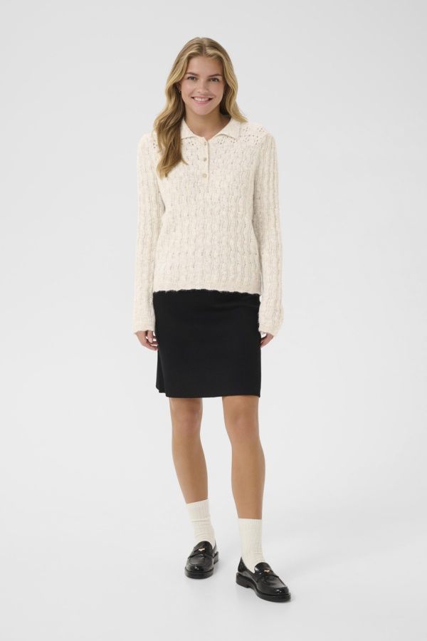 Cream Pull manches longues col polo avoine melange 10614229