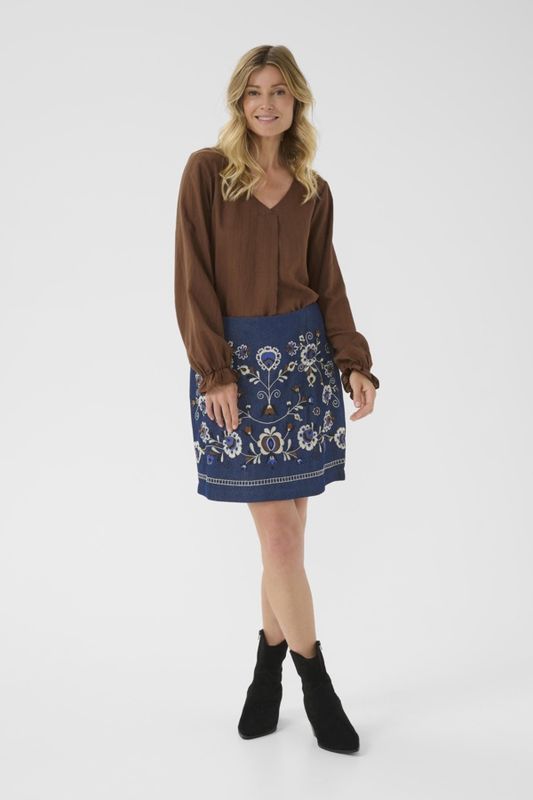 Cream Jupe denim motif broderie 10614291