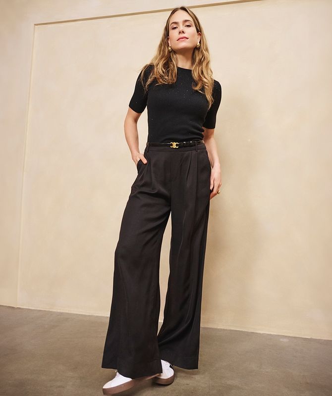 Esqualo Pantalon noir Trousers wide leg 2510505
