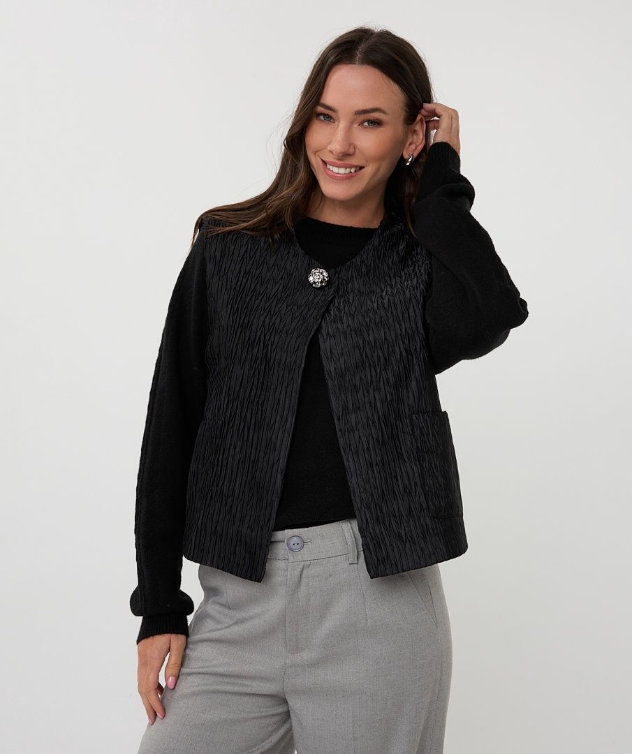 Esqualo Gilet sans manche noir bouton argent fleur 2519503