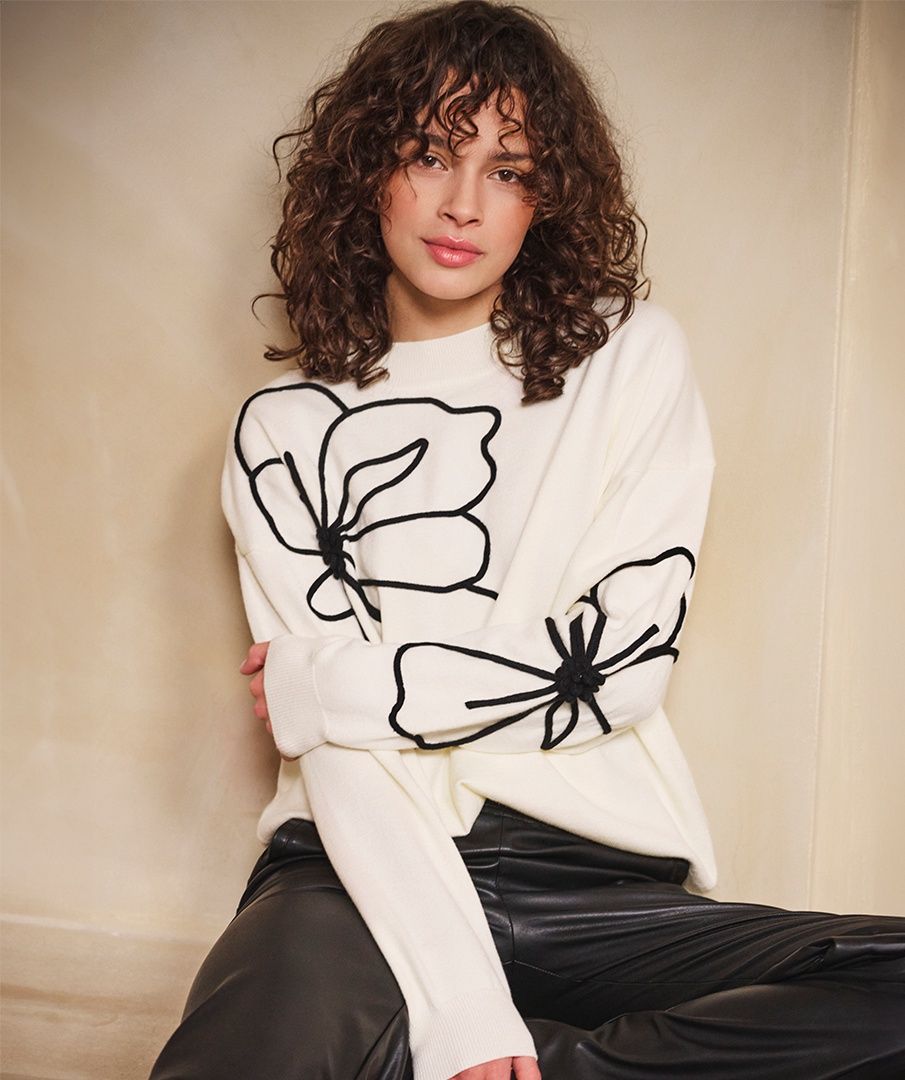 Esqualo Pull crème broderie fleur 2502505