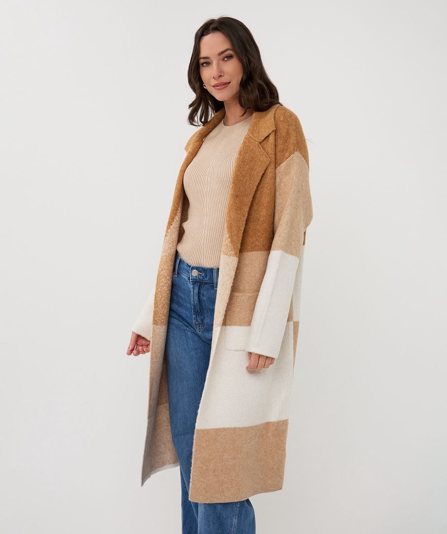 Esqualo Cardigan long color blocks caramel/sable 2518507