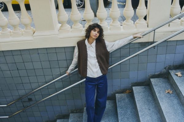 Fransa Chemise offwhite rayure taupe 20617097