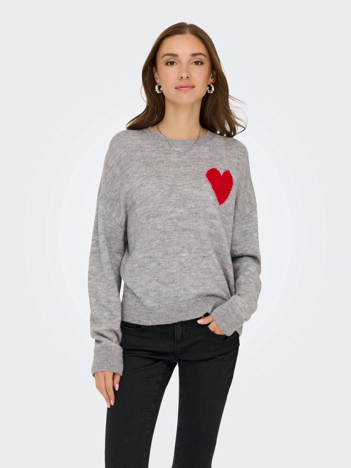 JDY Chandail tricot gris manches longues coeur rouge 15357579