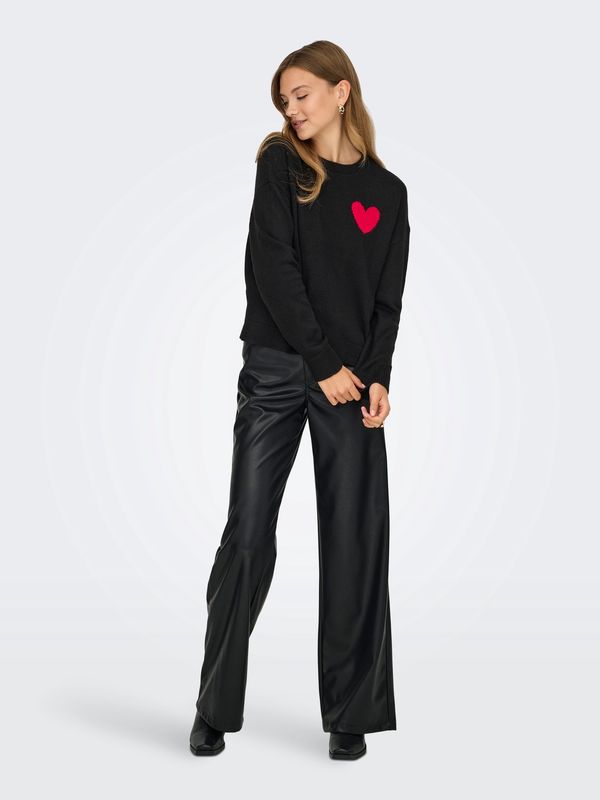 JDY Chandail tricot manches longues noir coeur rouge 15357579