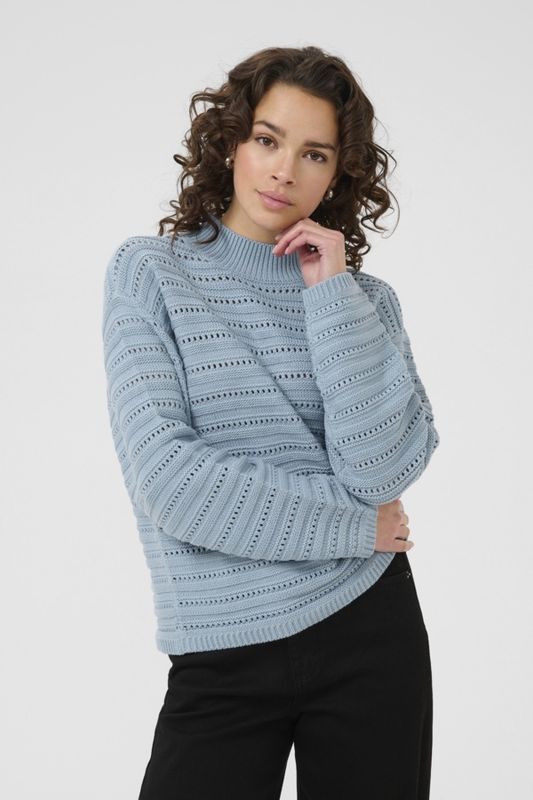 Kaffe Pull tricot manches longues ajouré Windward Blue 10510753