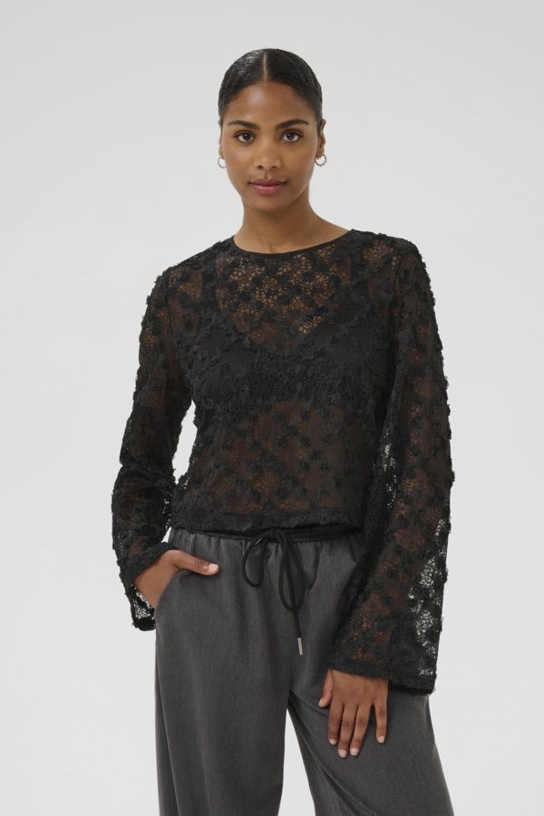 Kaffe Blouse noire relief broderie fleur 10510670
