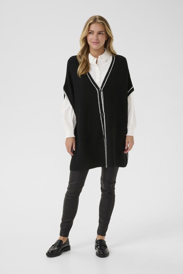 Cream Poncho Veste noire bordure blanche 10614259