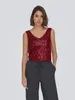 Only Haut paillettes sans manche col V rouge 15307926