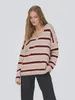 Only Pull tricot manches longues col V rayures Cabernet 15359335