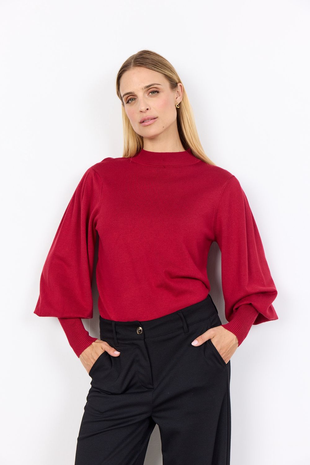 Soya Concept Chandail manches longues bouffantes rouge mélange 32997