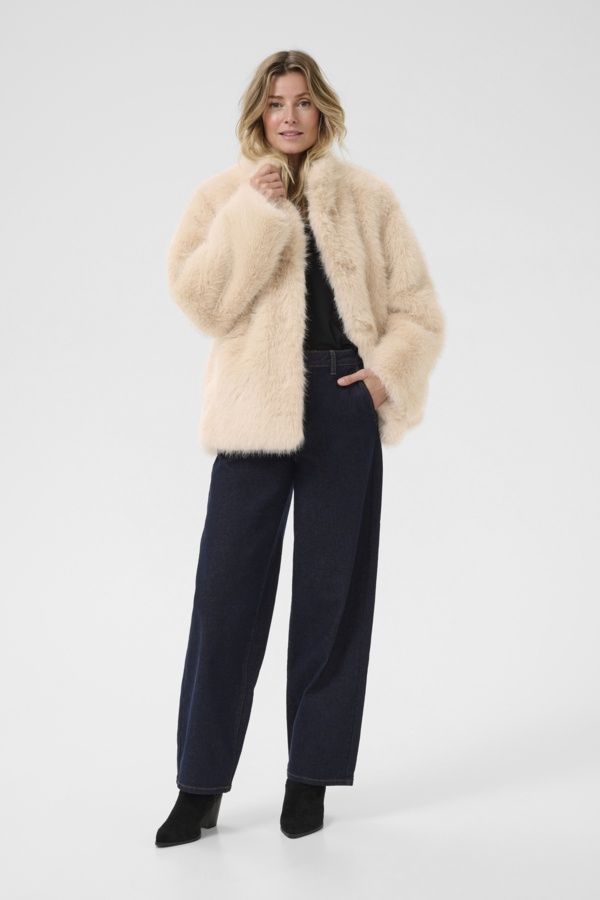 Cream Manteau fourrure beige 10614013