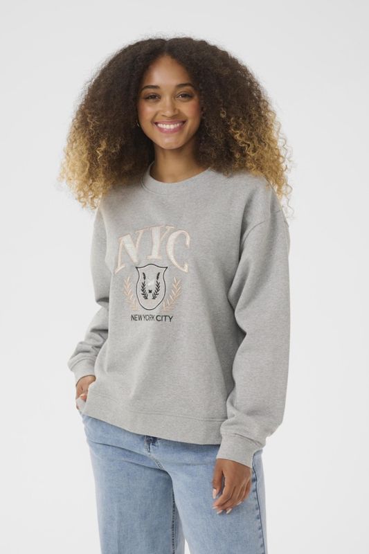 Cream Chandail crewneck light grey melange écritures avant 10614203