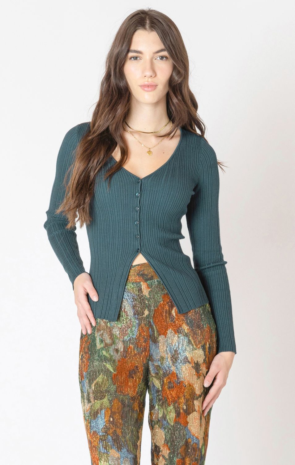 Dex Chandail rib manches longues boutonné vert forêt 2627264