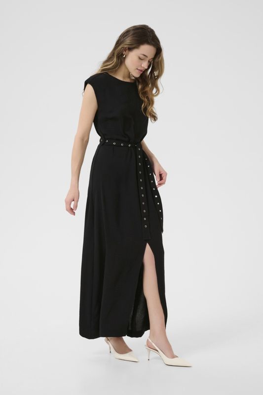 Kaffe Robe noire longue avec ceinture et ouverture 10510067