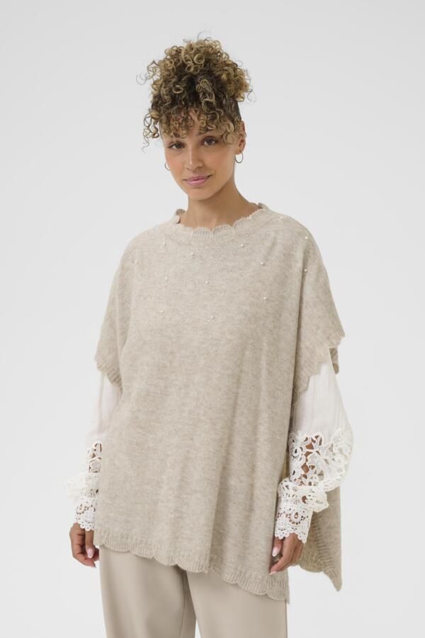 Cream Poncho Avoine Mélange Perles et Brillants 10614476