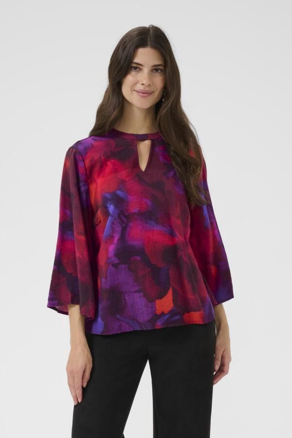 Cream Blouse manches 7/8 imprimé Blurred Red 10614380