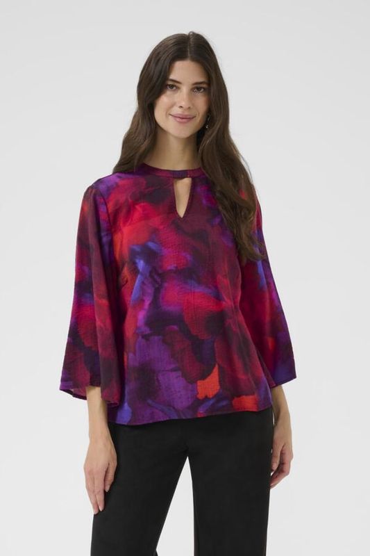 Cream Blouse manches 7/8 imprimé Blurred Red 10614380