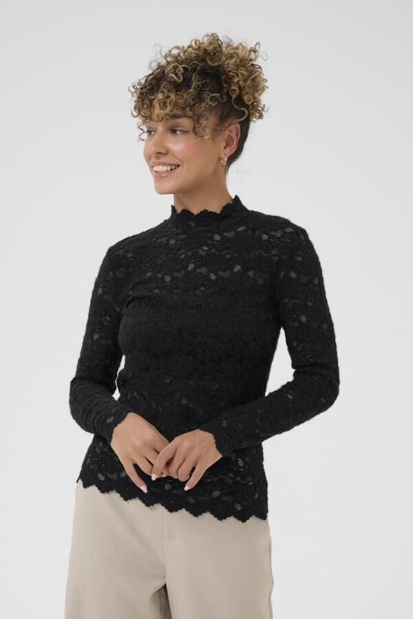 Cream Chandail col roulé dentelle noir 10614489