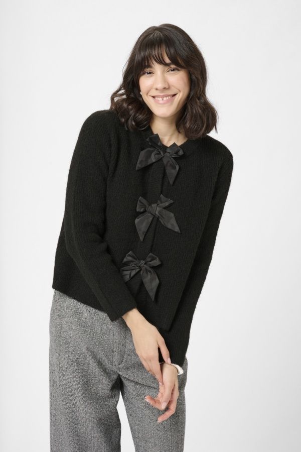 Kaffe Cardigan tricot noir avec boucles avant 10510984