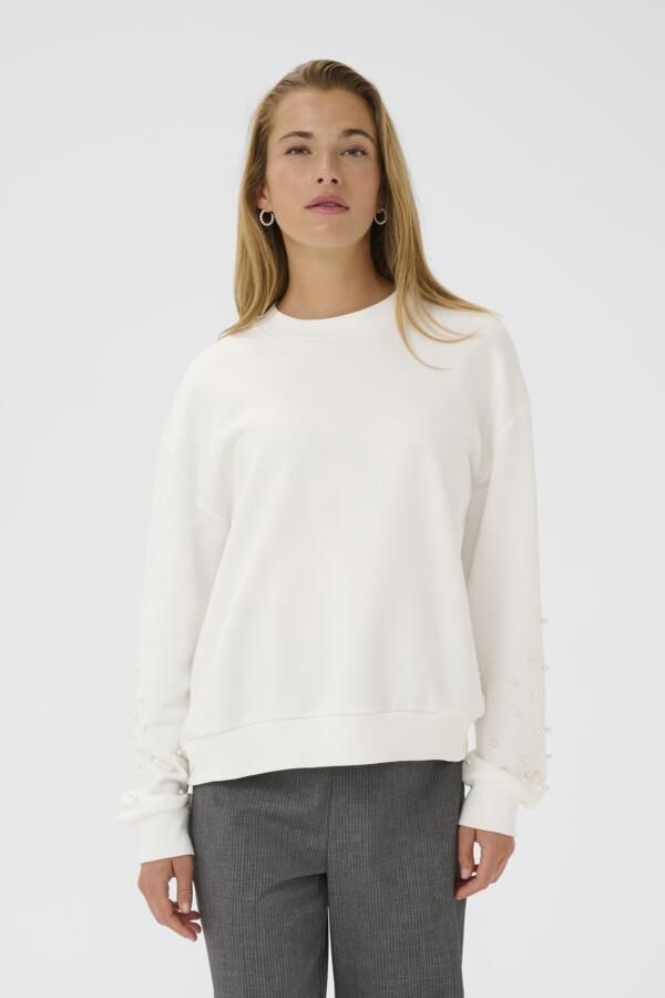 Kaffe Chandail crewneck offwhite manches perles 10510870