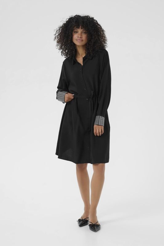 Kaffe Robe noire manches longues détail brillants argent 10510989