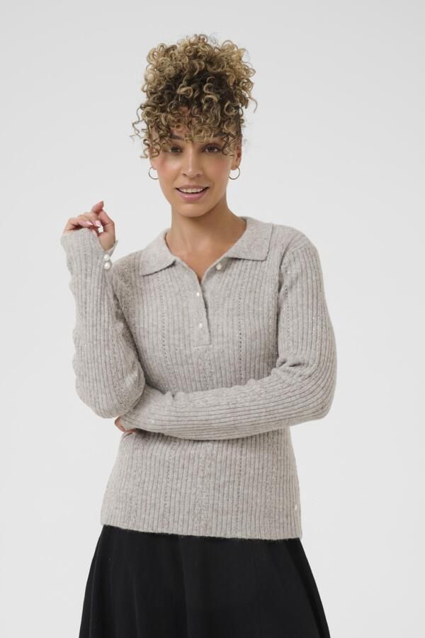 Cream Pull polo manches longues avec brillance et perles 10614426