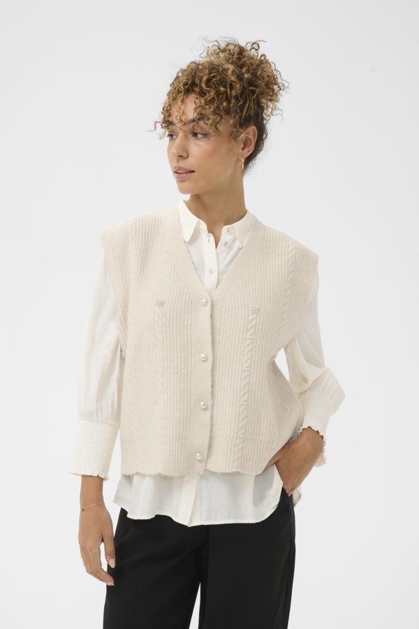 Cream Veste tricot offwhite sans manche avec perles 10614513