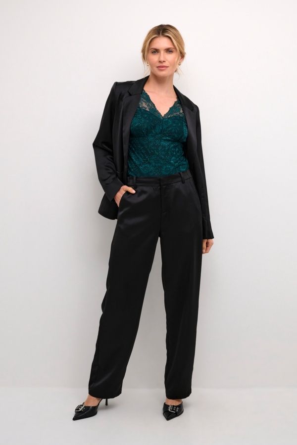 Cream Pantalon satiné noir jambes droites 10612012