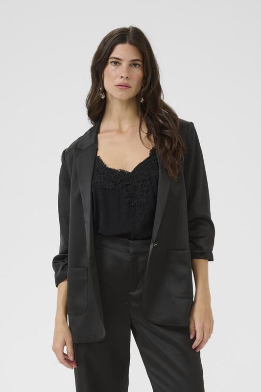 Cream Veston satiné noir manches fronces 10614365