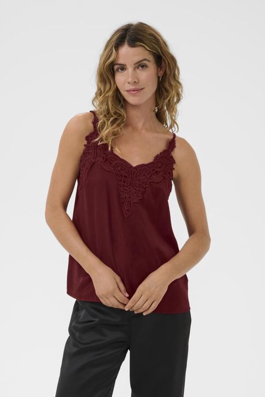 Cream Haut camisole fines bretelles ajustables détail dentelle Bordeau 10611224