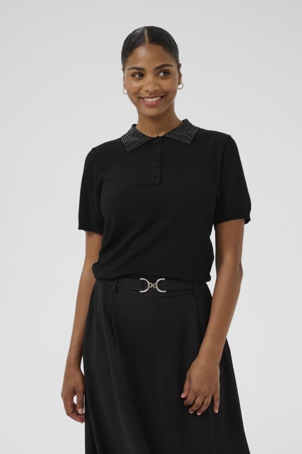 Kaffe Polo tricot léger noir col bijou 10510716