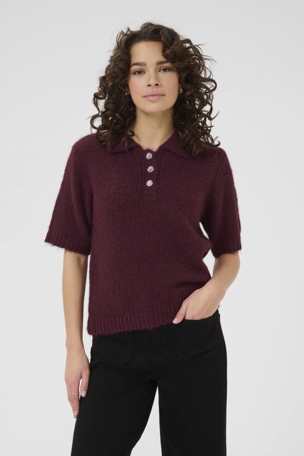Kaffe Polo tricot lainage bouton bijou bordeau 10510653