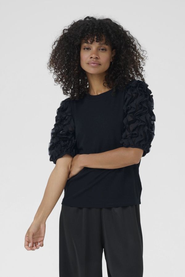 Kaffe T-Shirt noir manches bouffantes frill 10511006