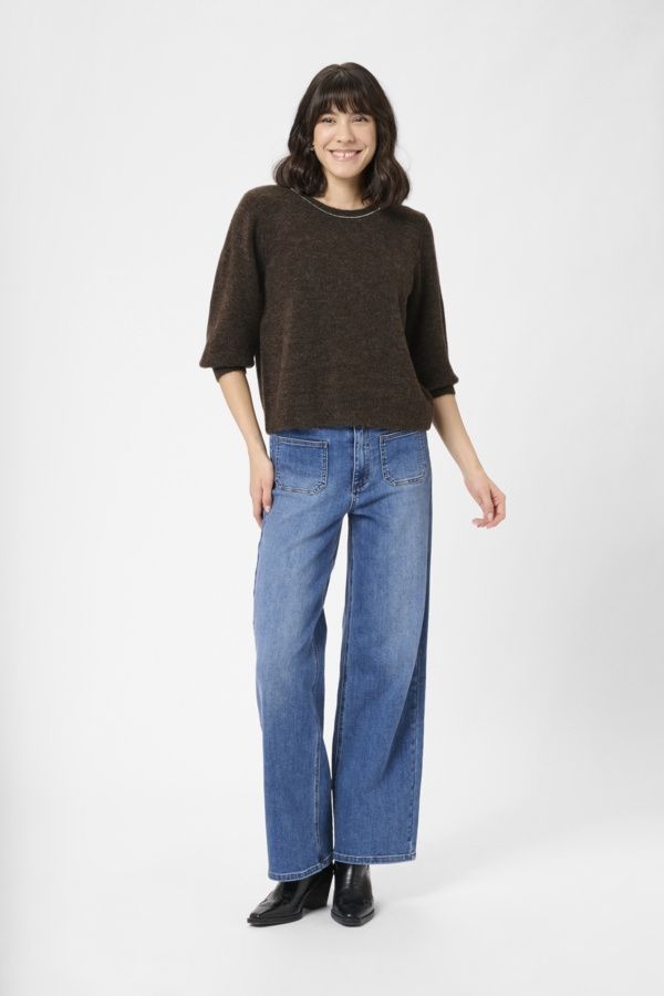 Kaffe Pull lainage brun café col bijou 10519262